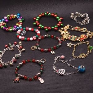 Festive Charm Bracelet Set with Red and Silver Accents